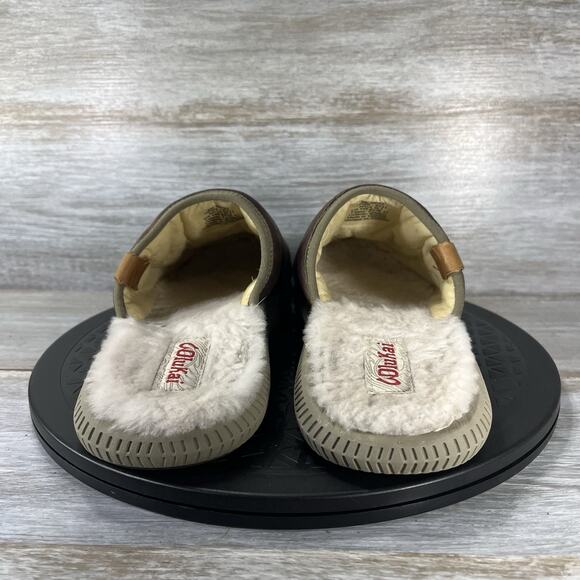 Olukai Men's Mua Ili Sheepskin Lining Brown Leather Slippers Size 8 - Picture 4 of 9